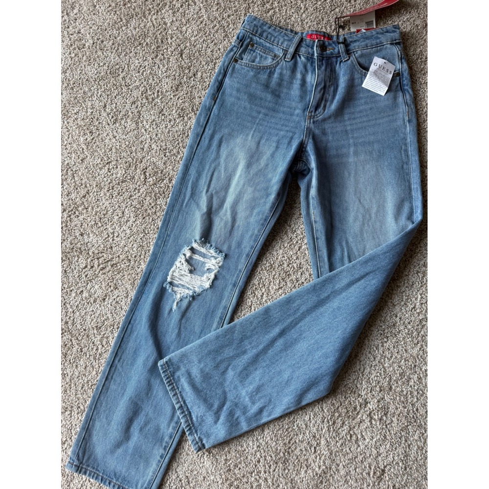 New GUESS‎ Distressed Relaxed Straight Leg blue wash Jeans Women's size 26